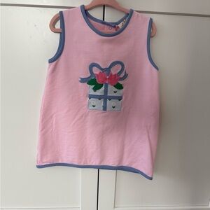 Pink Sleeveless Girls' Top with Blue Trim and Flower Gift Applique